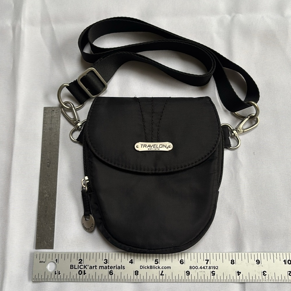 Travelon Quilted Mini Black Nylon Bag with Detachable Strap, Inner/Outer Pockets